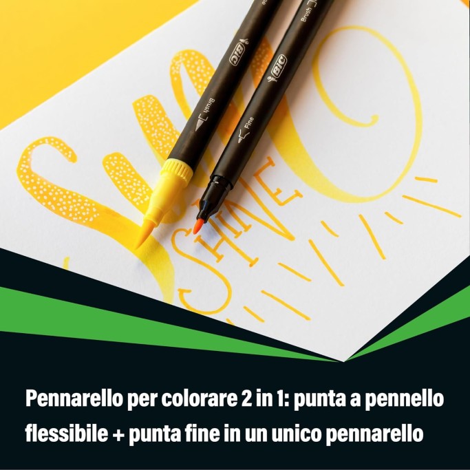 BIC Intensity, Pennarelli Colorati Doppia Punta, Punta in Feltro e Punta a Pennello, 6 Unità
