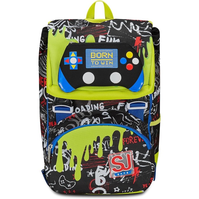 ZAINO SCUOLA ESTENSIBILE SJ GANG , NERO E VERDE