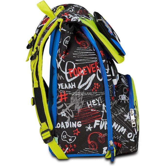 ZAINO SCUOLA ESTENSIBILE SJ GANG , NERO E VERDE