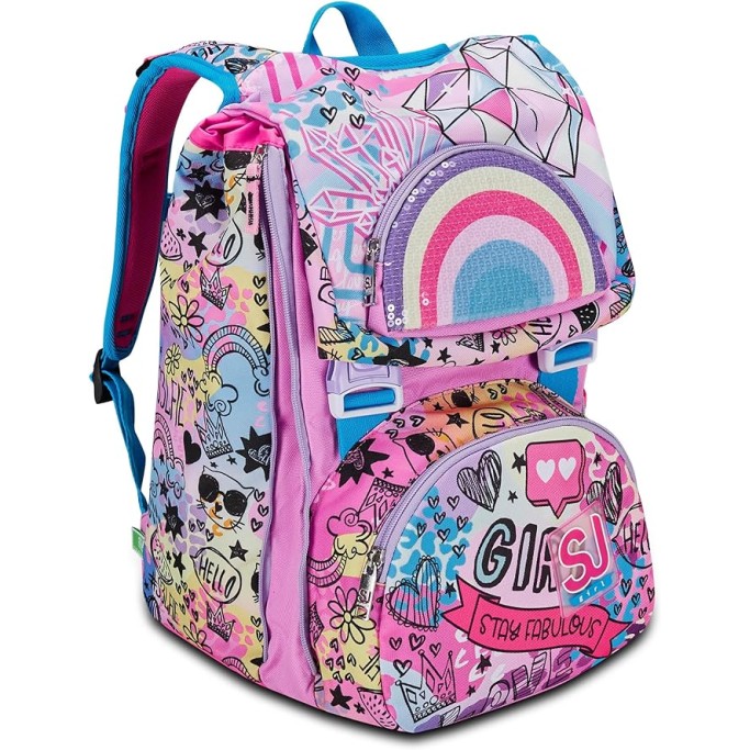 SJ Gang Zaino Scuola Estensibile, Rosa, ColorJam, Zaino Doppio Scomparto Estensibile