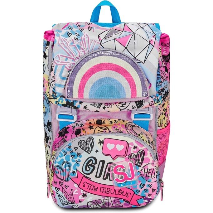 SJ Gang Zaino Scuola Estensibile, Rosa, ColorJam, Zaino Doppio Scomparto Estensibile