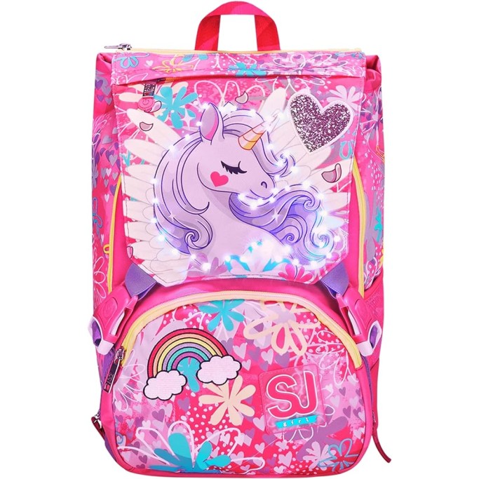 Zaino Scuola Estensibile, SJ Gang  Rosa, Unicorn Led