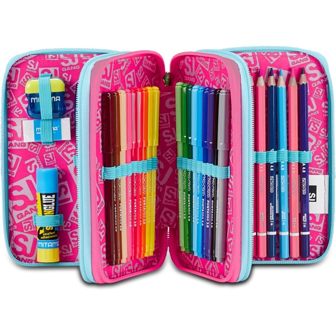 ASTUCCIO SJ GANG  SCUOLA 3 ZIP, ROSA, PINKFUR