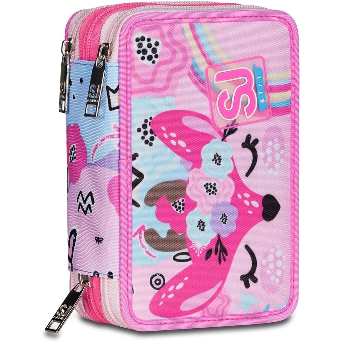 SJ Gang Astuccio Scuola 3 Zip, Rosa, PinkHugs