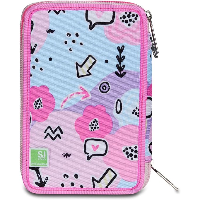 SJ Gang Astuccio Scuola 3 Zip, Rosa, PinkHugs