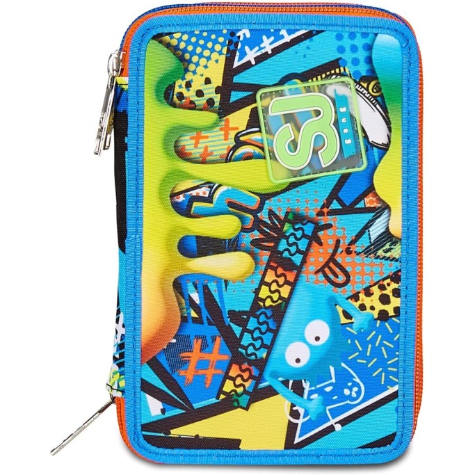 SJ Gang Astuccio Scuola 3 Zip, Blu, Sphere Full