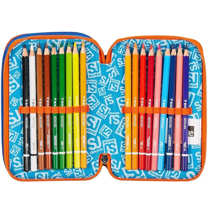 SJ Gang Astuccio Scuola 3 Zip, Blu, Sphere Full