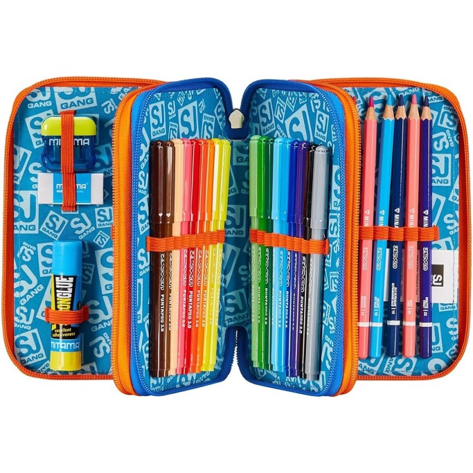 SJ Gang Astuccio Scuola 3 Zip, Blu, Sphere Full