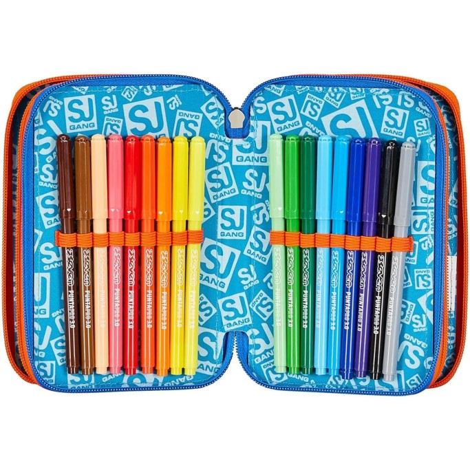 SJ Gang Astuccio Scuola 3 Zip, Blu, Sphere Full