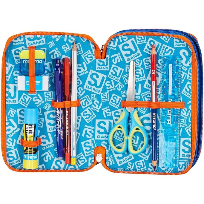 SJ Gang Astuccio Scuola 3 Zip, Blu, Sphere Full