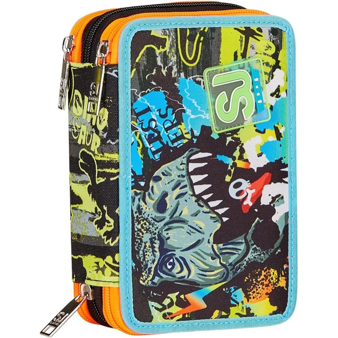 SJ Gang Astuccio Scuola 3 Zip, Nero, Verde, RexMe