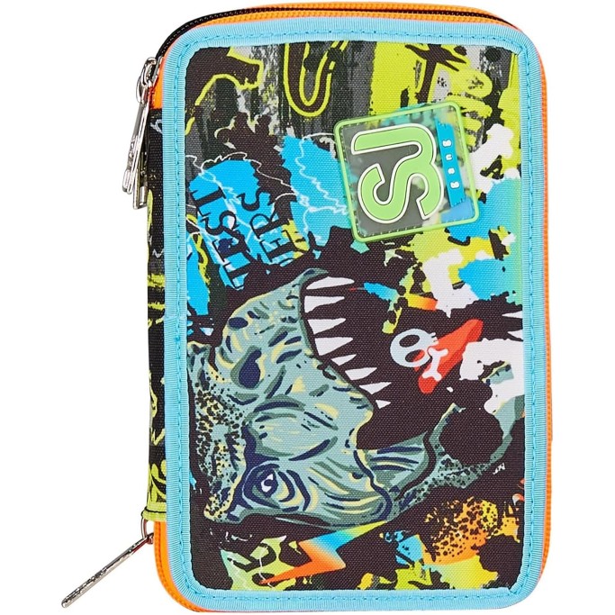 SJ Gang Astuccio Scuola 3 Zip, Nero, Verde, RexMe