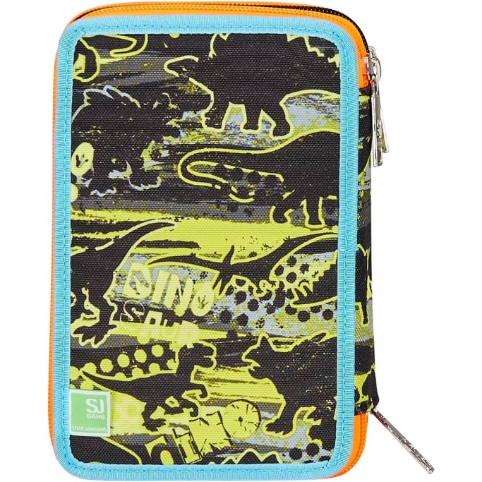 SJ Gang Astuccio Scuola 3 Zip, Nero, Verde, RexMe
