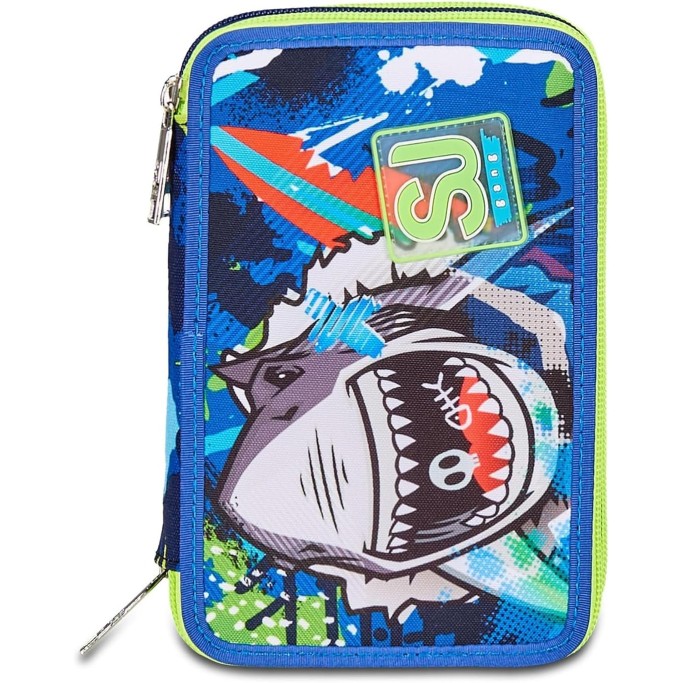 SJ Gang Astuccio Scuola 3 Zip, Blu, SharkStory