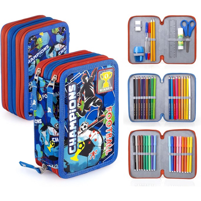 Astuccio 3 zip Champion - Blu