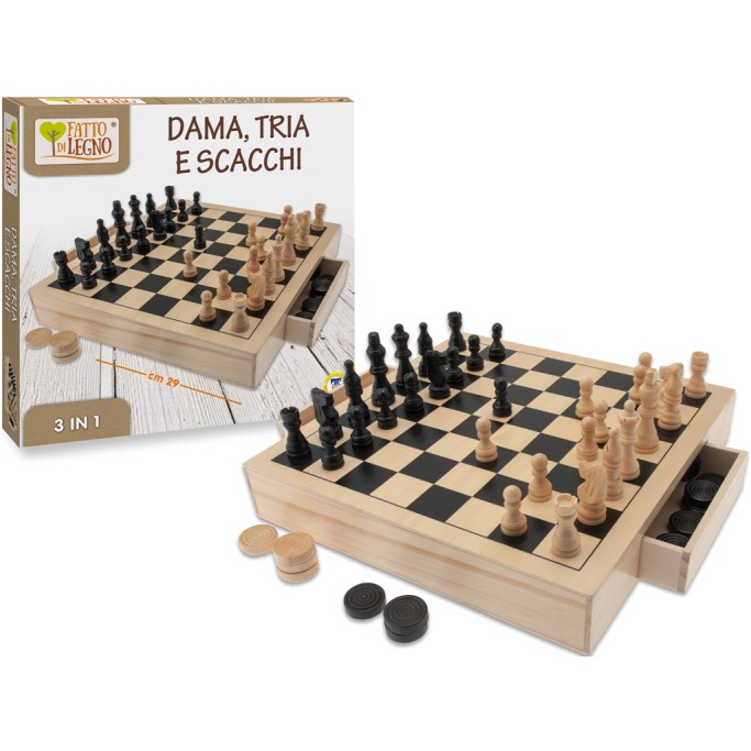 DAMA SCACCHI TRIA IN LEGNO