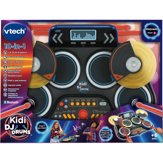 VTech Kidi DJ Drums, Batteria Elettronica per Bambini con Pad Luminosi