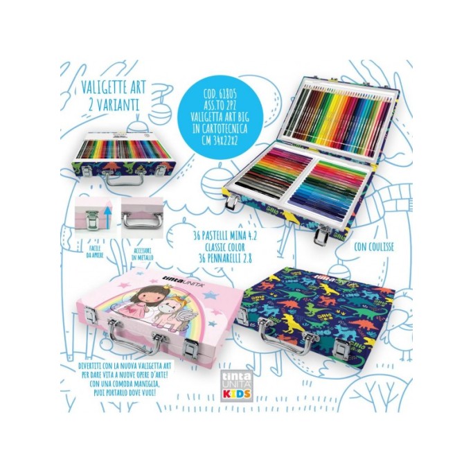 Valigetta artista con manico TintaUnita 36 pastelli + 36 pennarelli