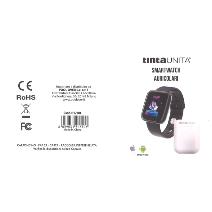 SET SMARTWATCH + AURICOLARE BLUETOOTH BIANCHE TINTAUNITA