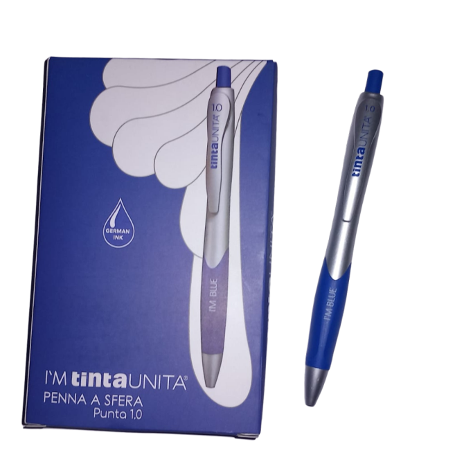Tinta Unita, Penna sfera a scatto fusto Argento 1.0 Blu