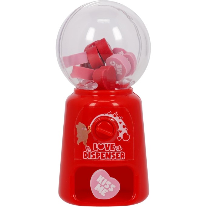 Mini Distributore Gomme per Cancellare, Love Dispenser, 15 Gomme, Gomma a forma Cuore,