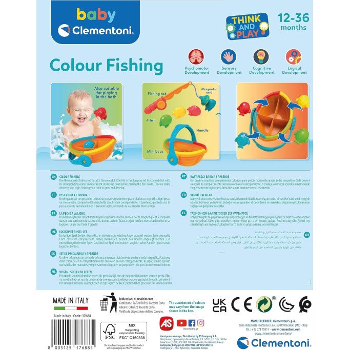 Clementoni, Baby Colour Fishing, Gioco Pesca Bambini 12-36 Mesi