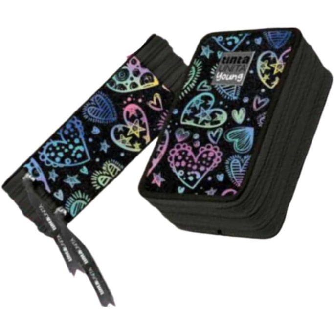 Astuccio Triplo con Zip Tinta Unita, Nero