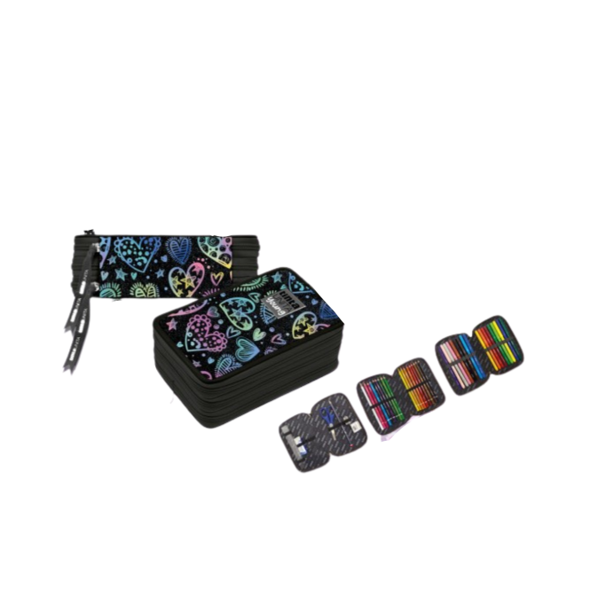 Astuccio Triplo con Zip Tinta Unita, Nero