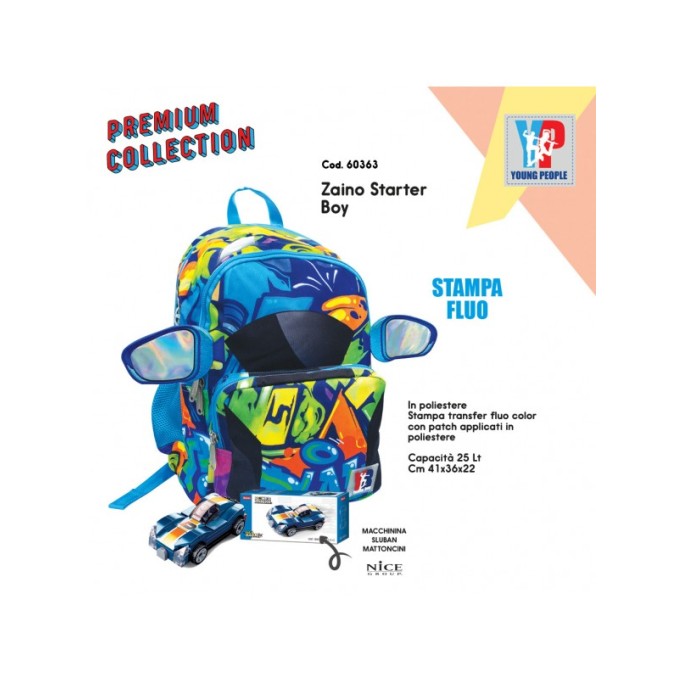 Zaino Starter Young People Boy fluo TINTA UNITA  + omaggio macchina mattoncini