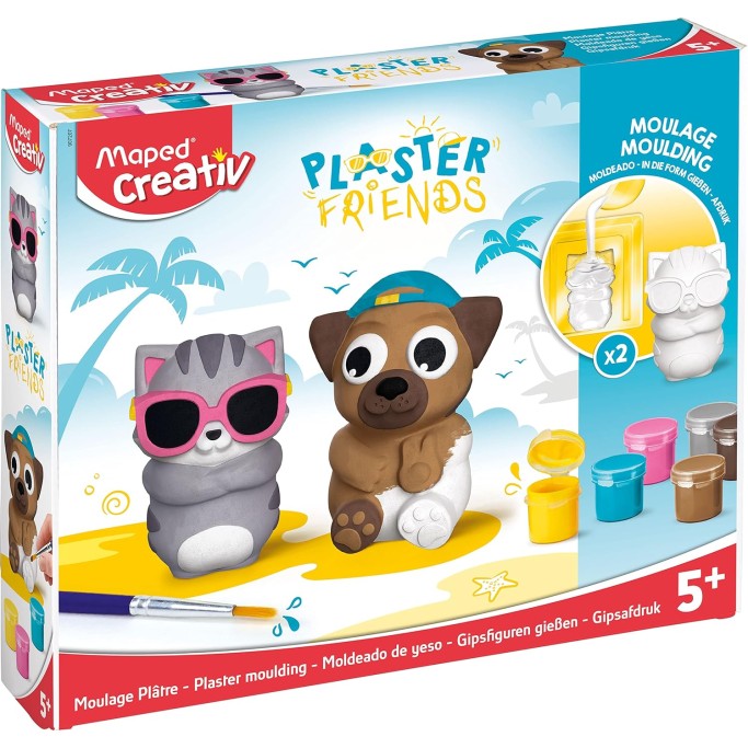 Maped CREATIV - Set di statuette in gesso, tema estivo, gatto e cane