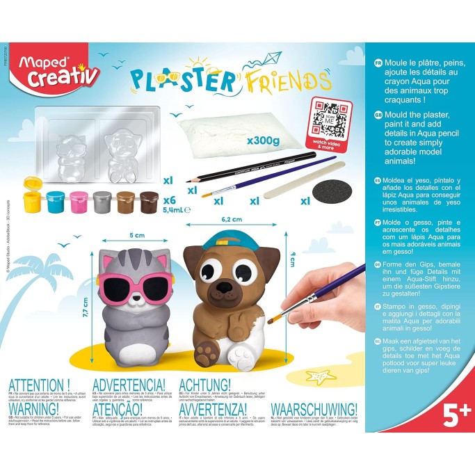 Maped CREATIV - Set di statuette in gesso, tema estivo, gatto e cane