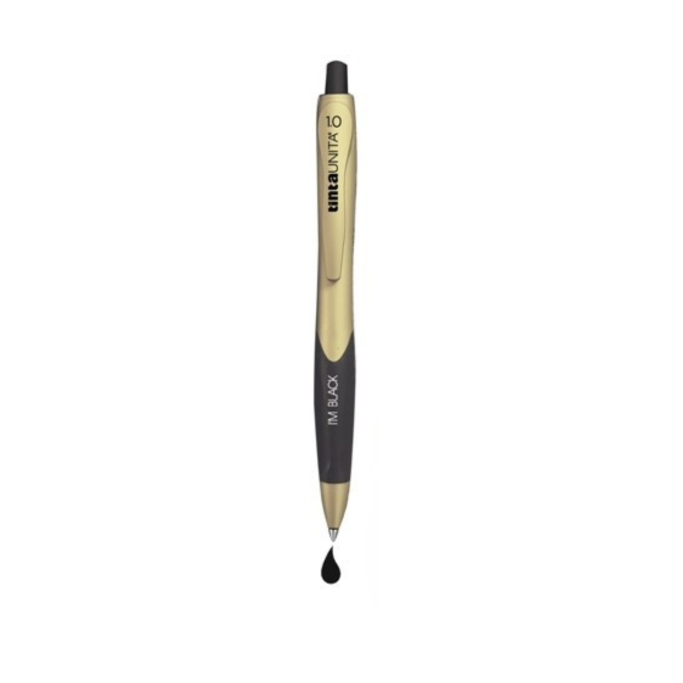 Tinta Unita, Penna sfera a scatto fusto Oro 1.0 Nera