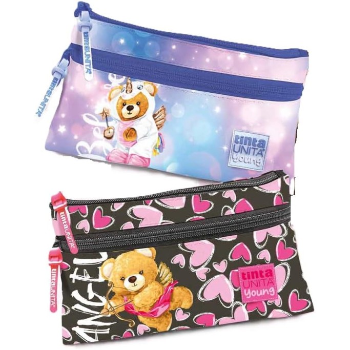 Tinta Unita Astuccio Busta 2 Zip Believe & Angel,Orsetto Unicorno e Orsetto Cupido
