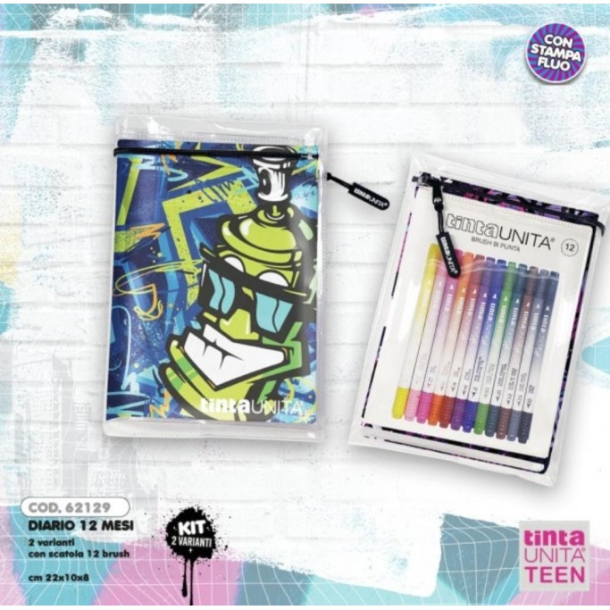 Tinta Unita Diario Agenda Scuola 2025/2026 Teen Street & Oh Oh 12 Mesi Copertina in PVC con CernieraPennarelli Brush Omaggio
