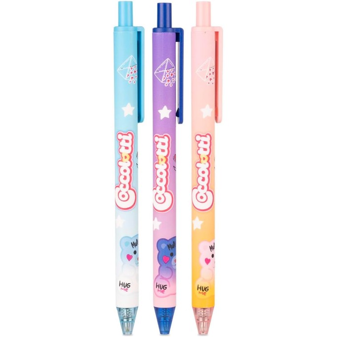 Colourbook, Set 3 Penne Coccolotti, Penna a Sfera 0,7mm, Inchiostro Blu (Love&Tell)