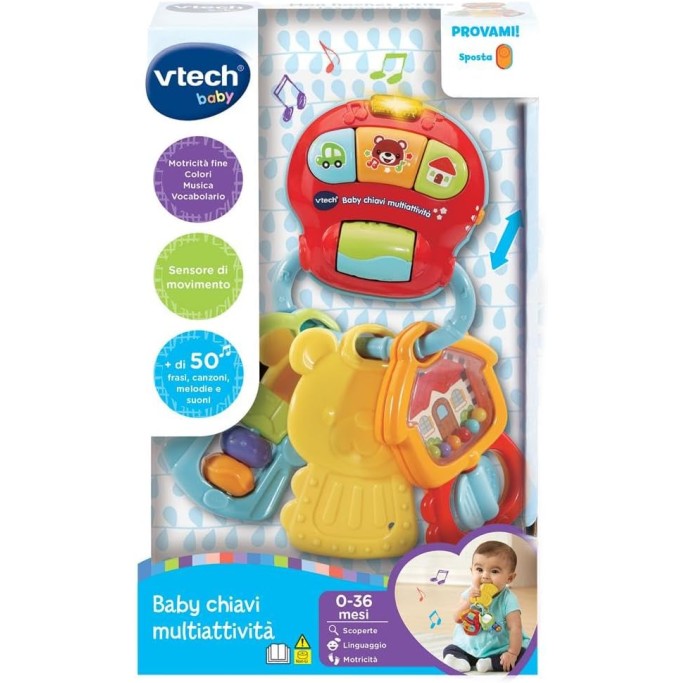 VTech Le Mie Prime Chiavi 3 in 1, Sonaglino Interattivo con Sensore Movimento