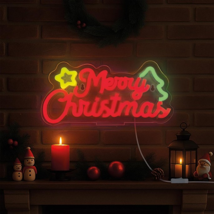 Legami Natale, Insegna Luminosa Led a Effetto Neon, Tema Merry Christmas