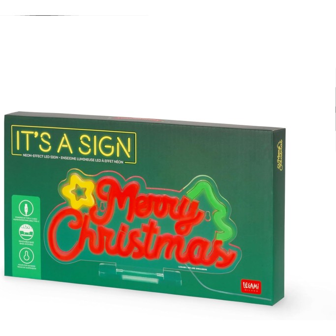 Legami Natale, Insegna Luminosa Led a Effetto Neon, Tema Merry Christmas