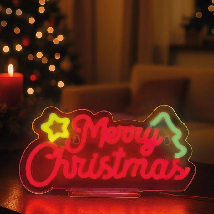 Legami Natale, Insegna Luminosa Led a Effetto Neon, Tema Merry Christmas