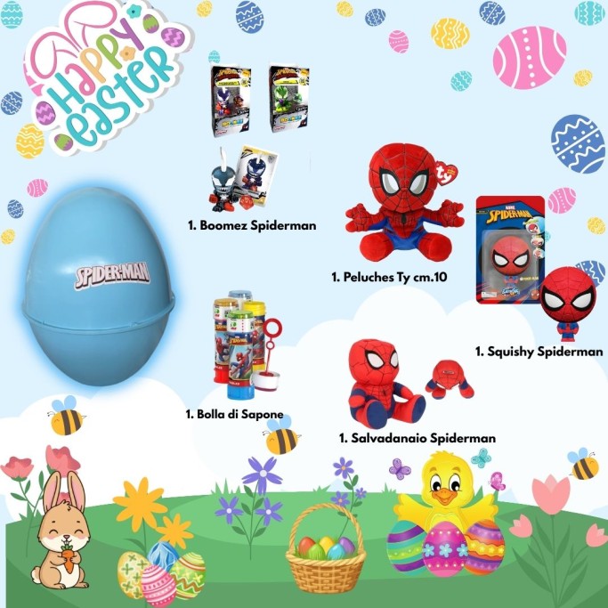 Uovo di Pasqua Giocattoli Spiderman Pasqualone, Guscio con 5 Sorprese.