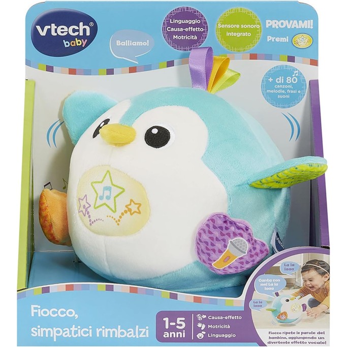 V-tech, Fiocco Simpatici Rimbalzi, Pinguino Peluche Interattivo con Oltre 70 Frasi e Canzoni