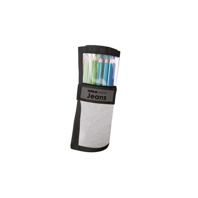 Tinta Unita, Astuccio rotolo, 24 colori + 1 matita, JEANS LAMINATO ARGENTO
