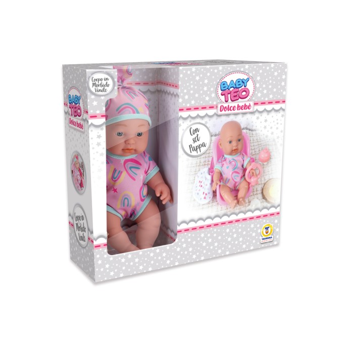 BABY TEO, PLAY SET BAMBOLOTTO VINILE CON OVETTO 25 CM
