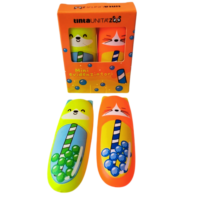 Tinta Unita, Set 2 Mini Evidenziatori Bubble Tea, Zoo