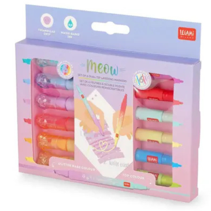 Legami, SET DE 6 FEUTRES DOPPIO PUNTO MEOW