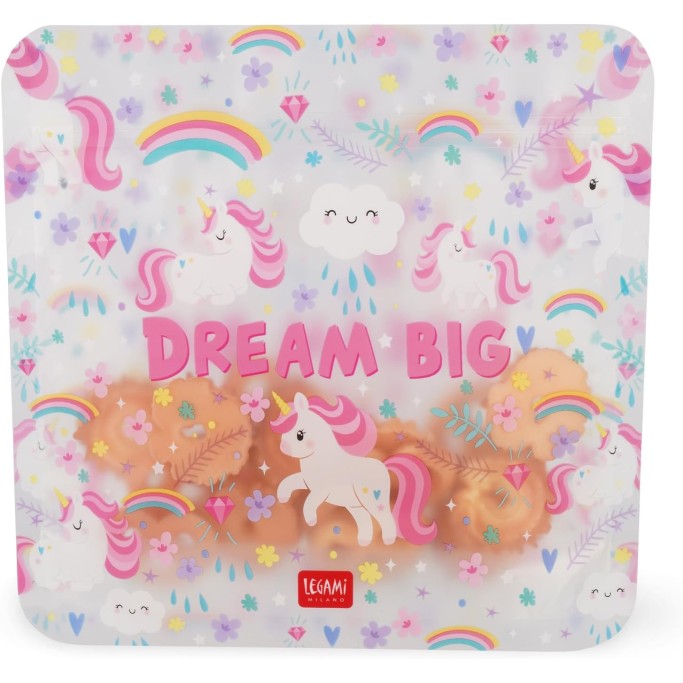 Legami, Set di 3 Buste per Alimenti, 3 Diverse Misure S, M, L, Snack Bags Pratici, Unicorn