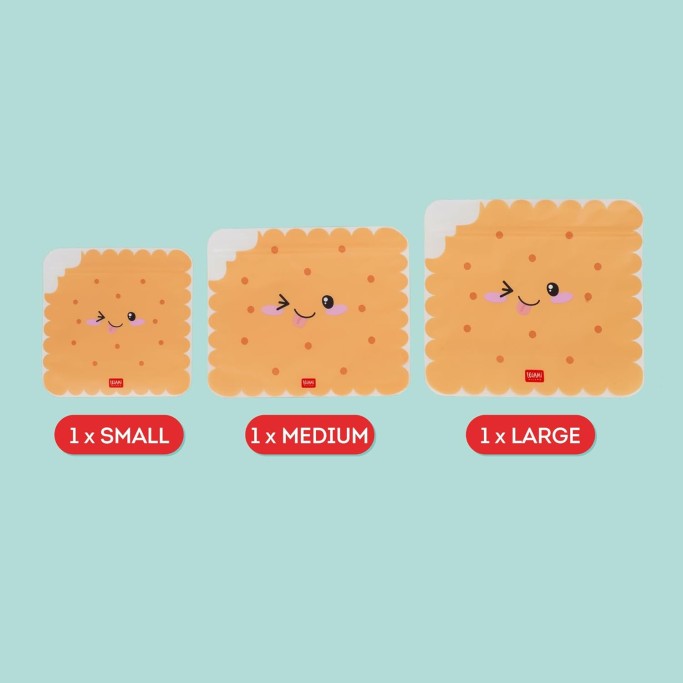 Legami, Set di 3 Buste per Alimenti, 3 Diverse Misure S, M, L, Snack Bags Pratici, Cookie