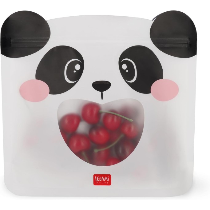 Legami, Set di 3 Buste per Alimenti, 3 Diverse Misure S, M, L, Snack Bags Pratici, Panda