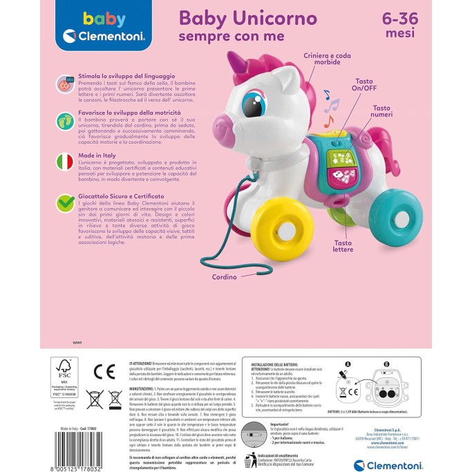 Clementoni, Baby Baby Unicorno Sempre con Me