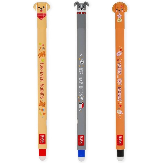 Legami, Set di 3 Penne Cancellabili, Erasable Pen, Fur-ever Friends
